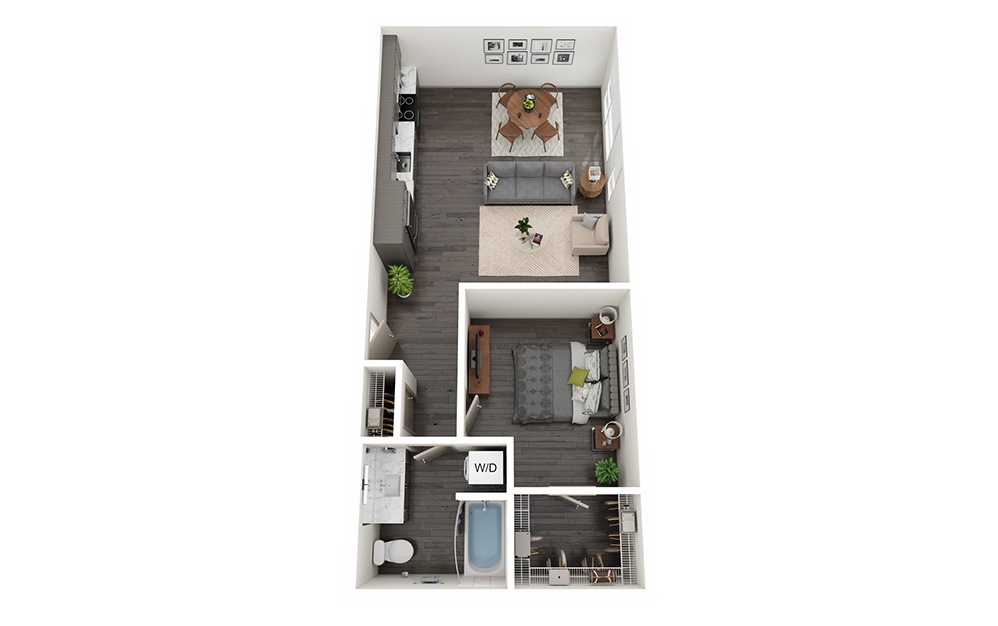 1 Bedroom G  - 1 bedroom floorplan layout with 1 bathroom and 645 square feet