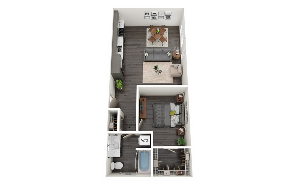 1 Bedroom G  - 1 bedroom floorplan layout with 1 bath and 645 square feet.