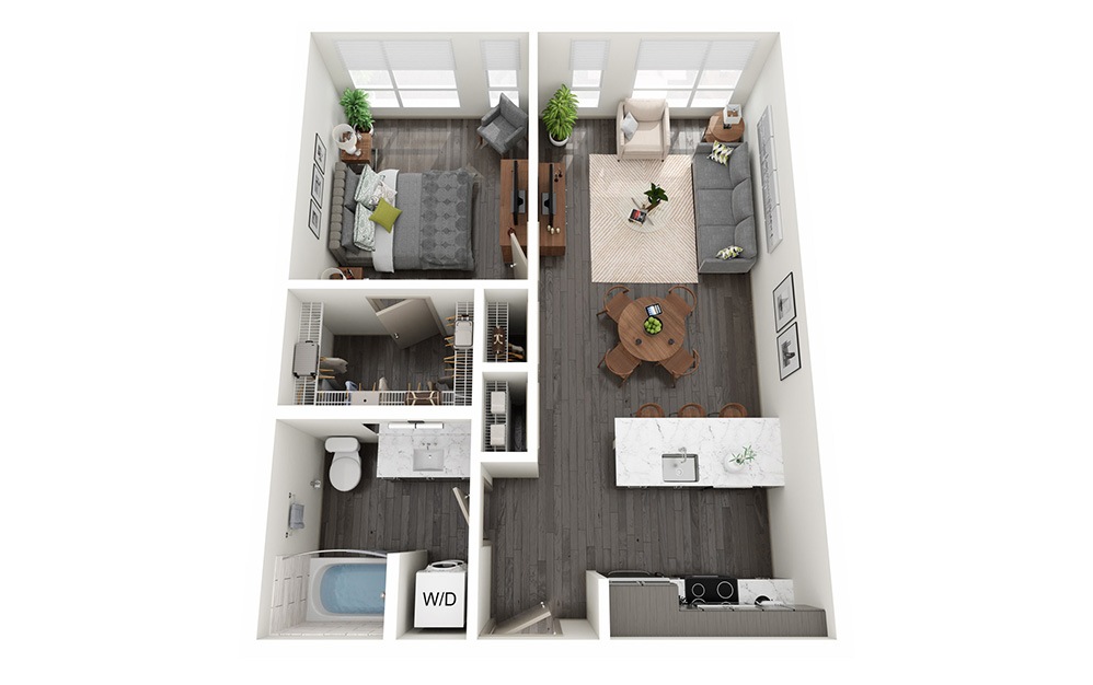 1 Bedroom A - 1 bedroom floorplan layout with 1 bathroom and 664 - 736 square feet