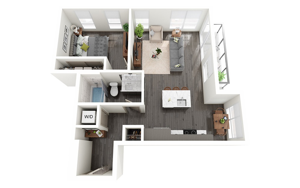 1 Bedroom C - 1 bedroom floorplan layout with 1 bathroom and 748 square feet