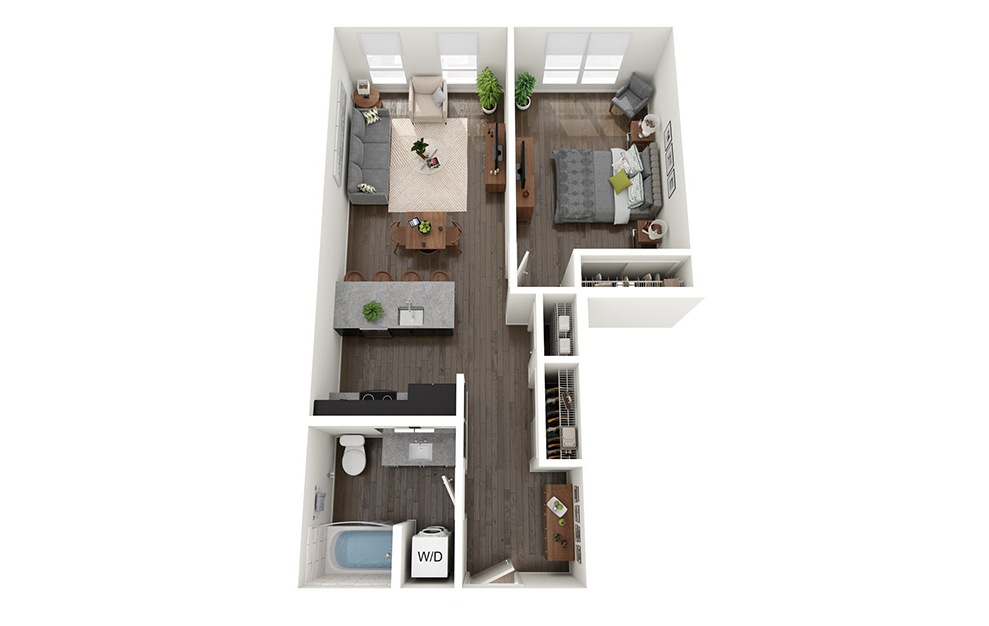 1 Bedroom F - 1 bedroom floorplan layout with 1 bath and 778 square feet.