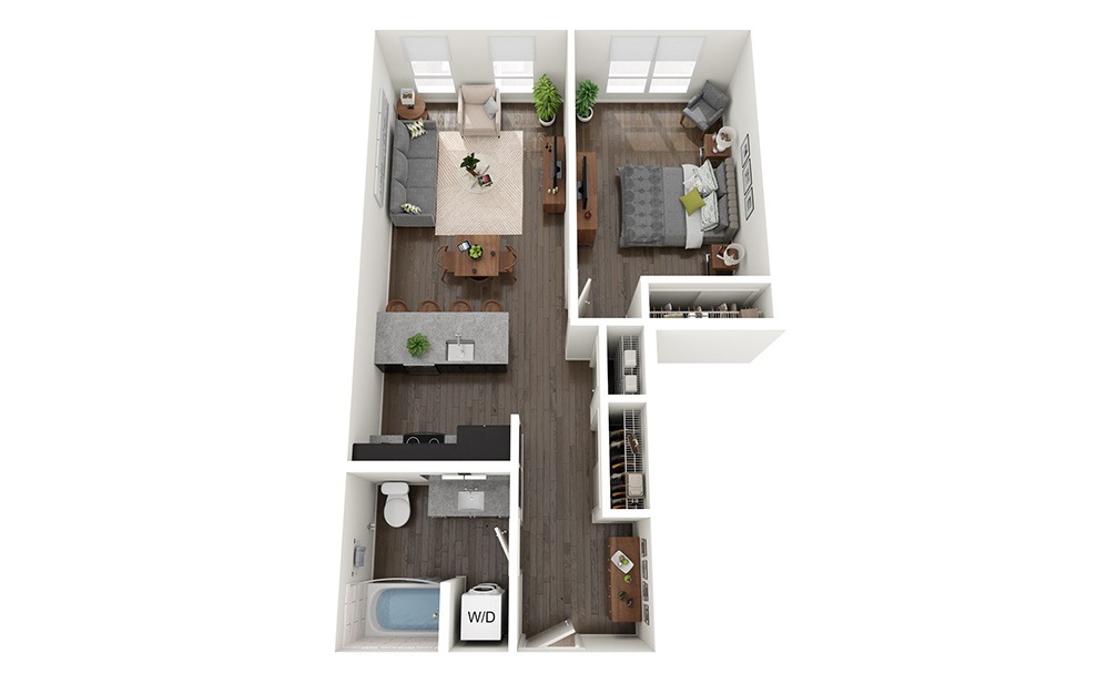 1 Bedroom F - 1 bedroom floorplan layout with 1 bathroom and 778 square feet