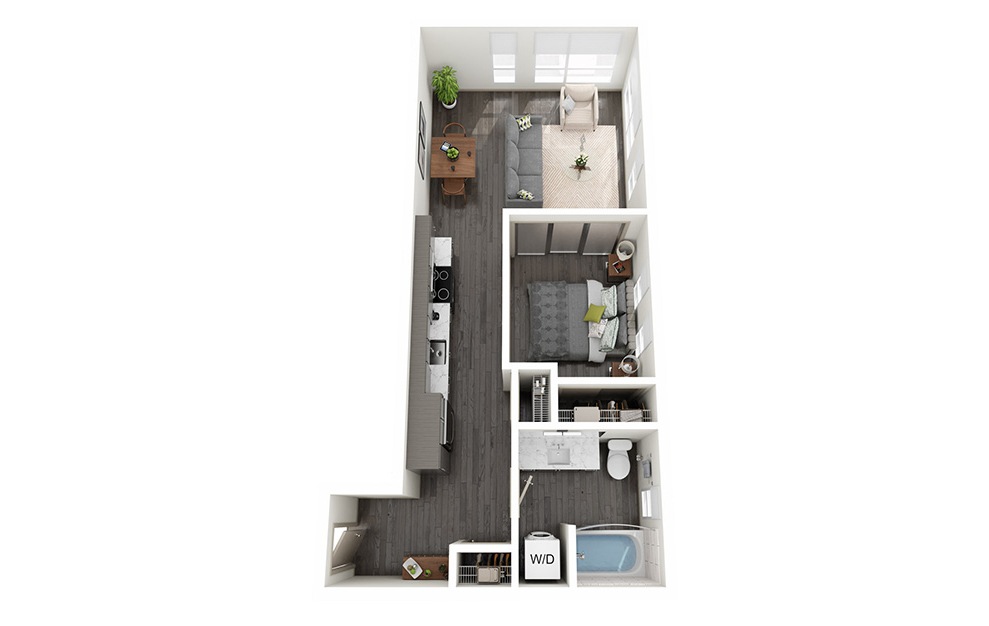 Open 1 Bedroom B - 1 bedroom floorplan layout with 1 bath and 729 to 771 square feet.