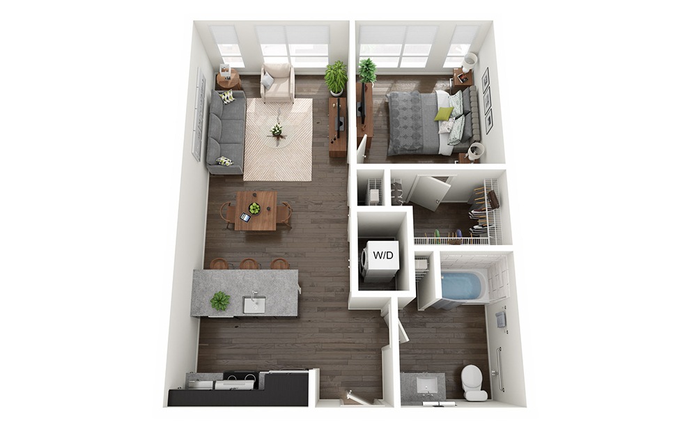 1 Bedroom H - 1 bedroom floorplan layout with 1 bath and 712 square feet.