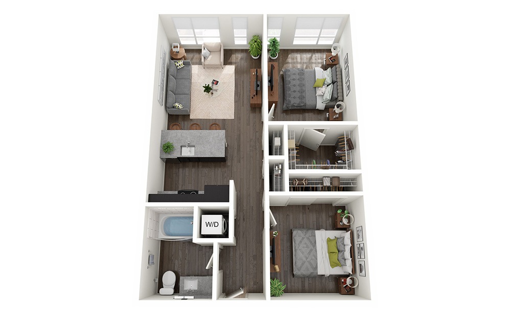 1 Bedroom + Den  - 1 bedroom floorplan layout with 1 bathroom and 809 - 887 square feet