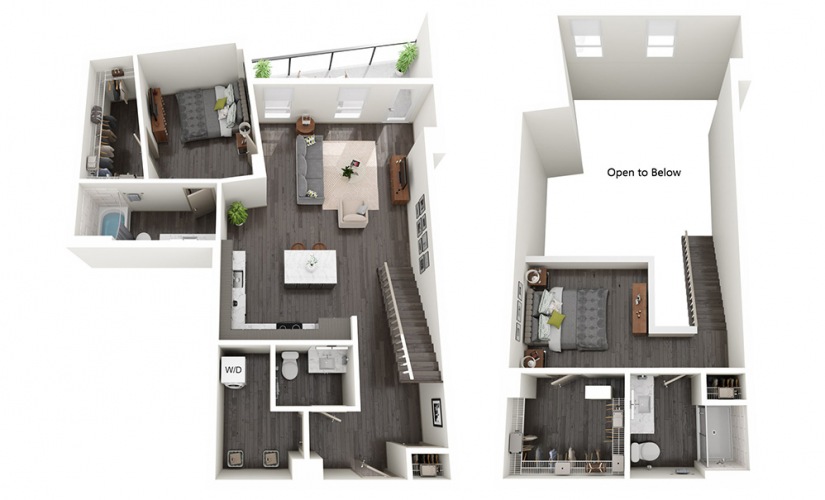 2 Bedroom Loft - 2 bedroom floorplan layout with 2.5 bathrooms and 1400 square feet