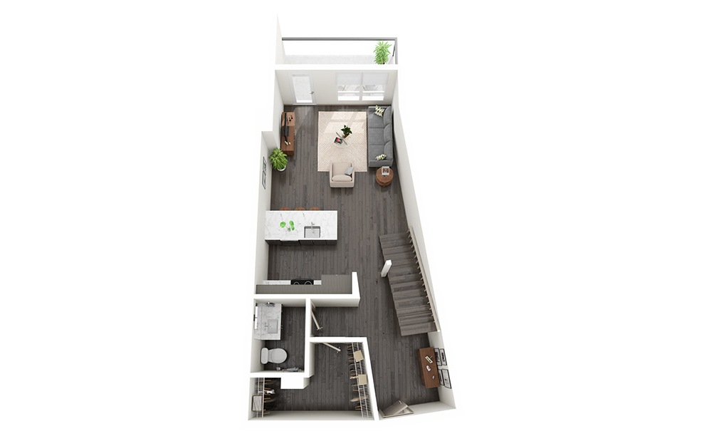 1 Bedroom Loft B - 1 bedroom floorplan layout with 1.5 bath and 1022 square feet. (Floor 1)