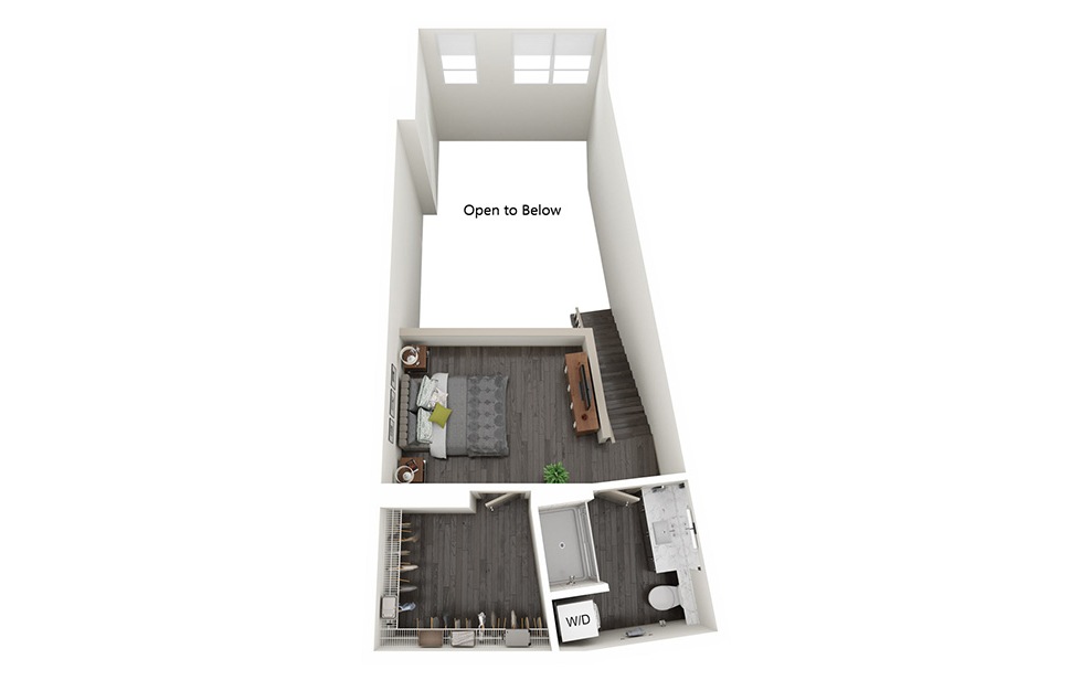 1 Bedroom Loft B - 1 bedroom floorplan layout with 1.5 bath and 1022 square feet. (Floor 2)