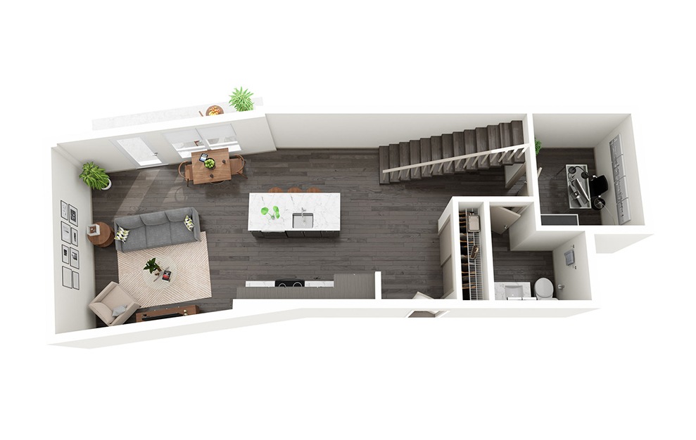 1 Bedroom Loft C - 1 bedroom floorplan layout with 1.5 bath and 1167 square feet. (Floor 1)