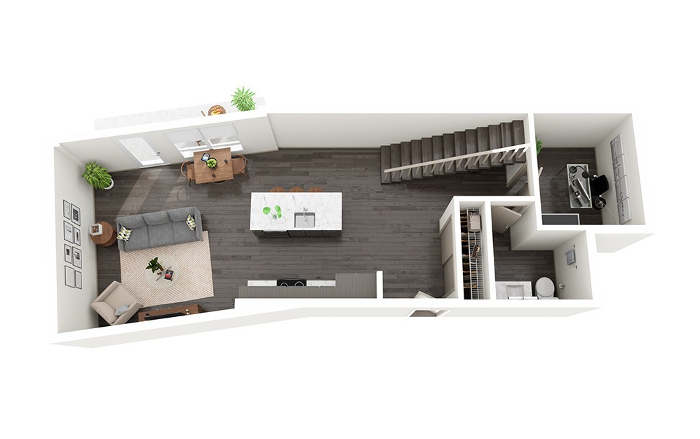 1 Bedroom Loft C - 1 bedroom floorplan layout with 1.5 bathroom and 1167 square feet (Floor 1)