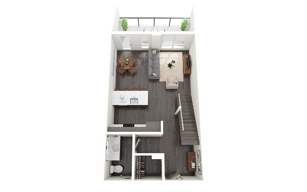 1 Bedroom Loft D - 1 bedroom floorplan layout with 1.5 bathroom and 986 - 1121 square feet (Floor 1)