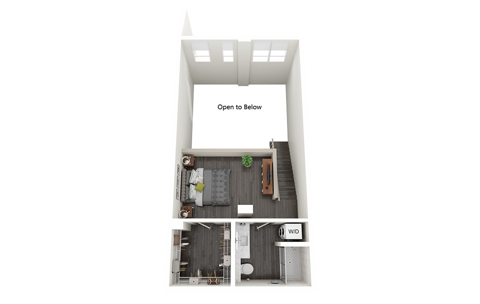 1 Bedroom Loft D - 1 bedroom floorplan layout with 1.5 bath and 986 to 1121 square feet. (Floor 2)