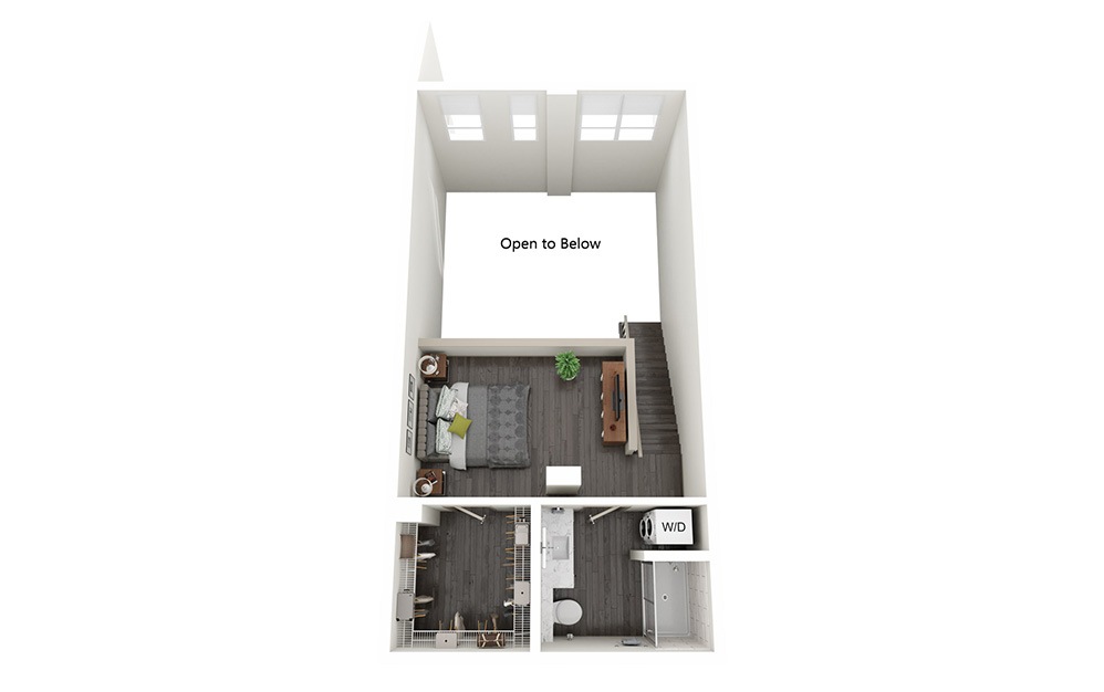 1 Bedroom Loft D - 1 bedroom floorplan layout with 1.5 bathroom and 986 - 1121 square feet (Floor 2)