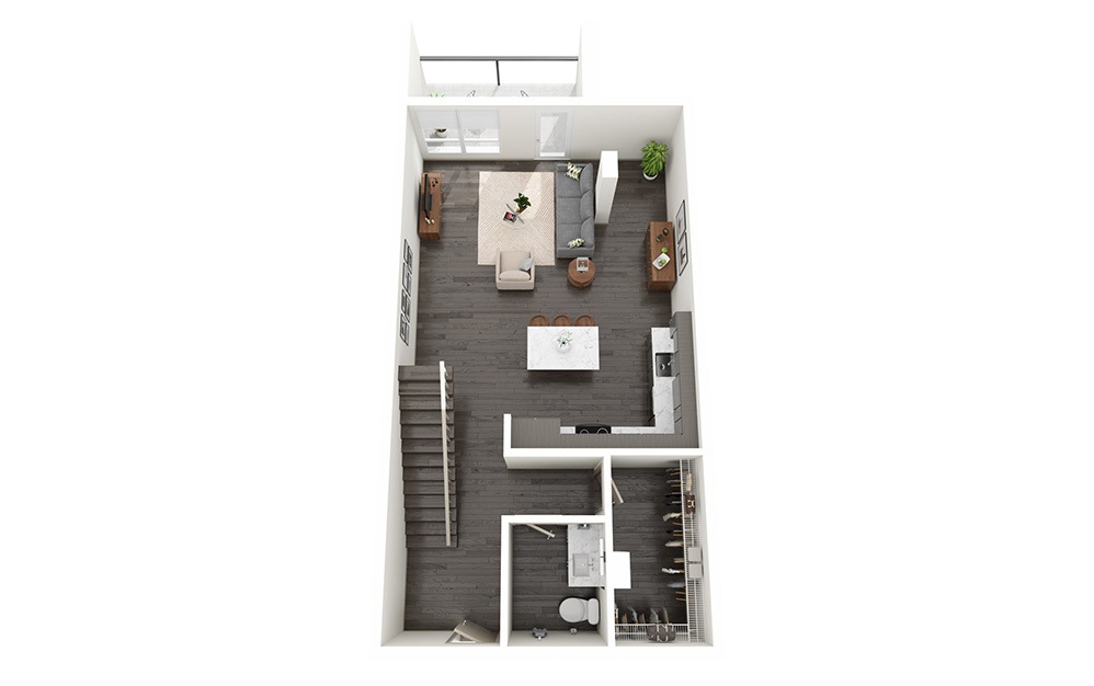 1 Bedroom Loft E - 1 bedroom floorplan layout with 1.5 bathroom and 1180 square feet (Floor 1)