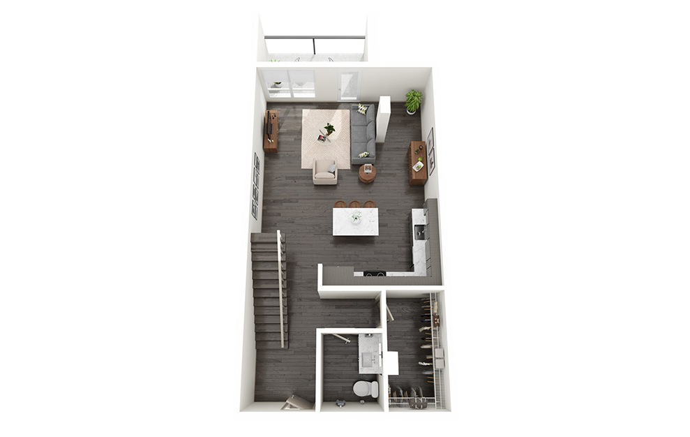1 Bedroom Loft E - 1 bedroom floorplan layout with 1.5 bath and 1180 square feet. (Floor 1)