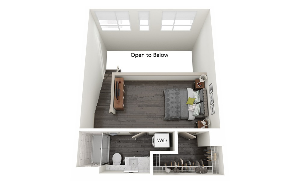 1 Bedroom Loft F - 1 bedroom floorplan layout with 1.5 bathroom and 991 - 1042 square feet (Floor 2)