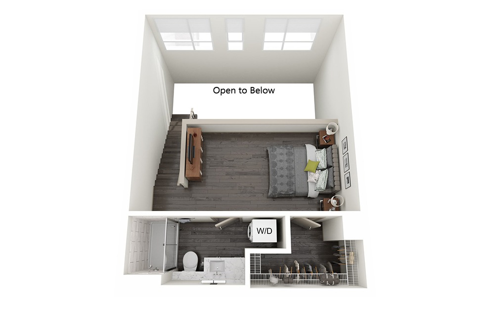 1 Bedroom Loft F - 1 bedroom floorplan layout with 1.5 bath and 991 to 1042 square feet. (Floor 2)
