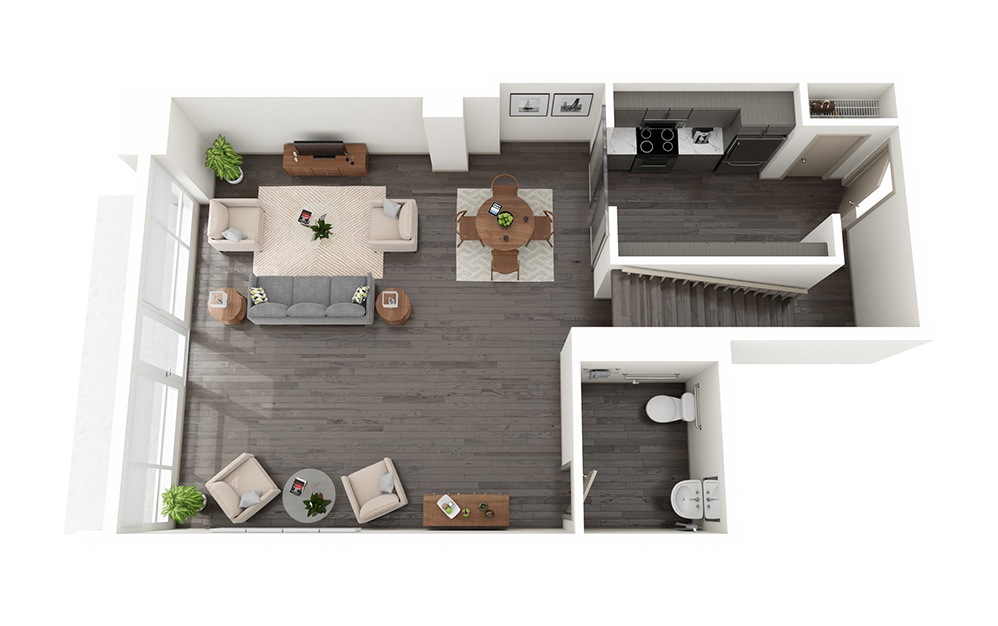 Live Work A - 1 bedroom floorplan layout with 1.5 bathroom and 909 square feet (Floor 1)