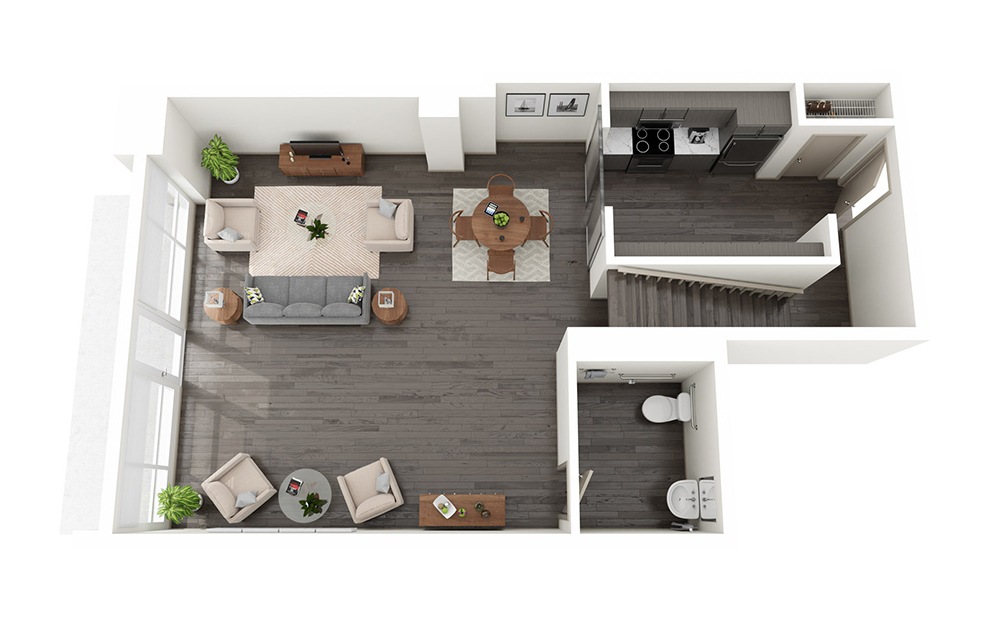 Live Work A - 1 bedroom floorplan layout with 1.5 bath and 909 square feet. (Floor 1)