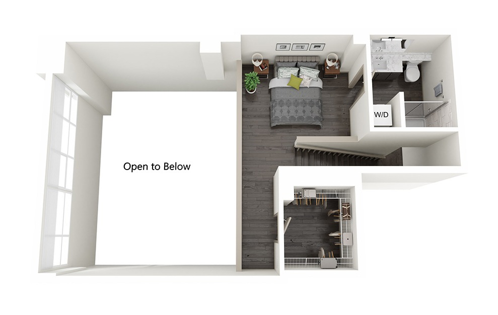 Live Work A - 1 bedroom floorplan layout with 1.5 bath and 909 square feet. (Floor 2)