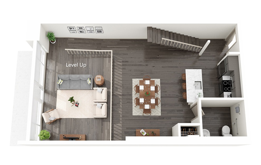 Live Work B - 1 bedroom floorplan layout with 1.5 bath and 952 square feet. (Floor 1)