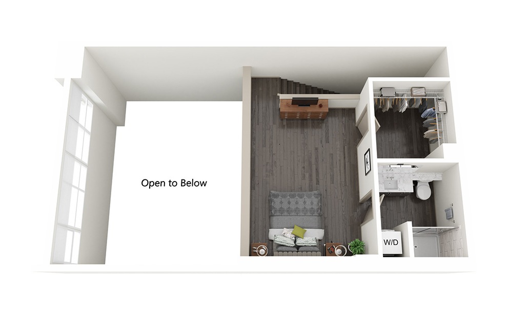 Live Work B - 1 bedroom floorplan layout with 1.5 bath and 952 square feet. (Floor 2)