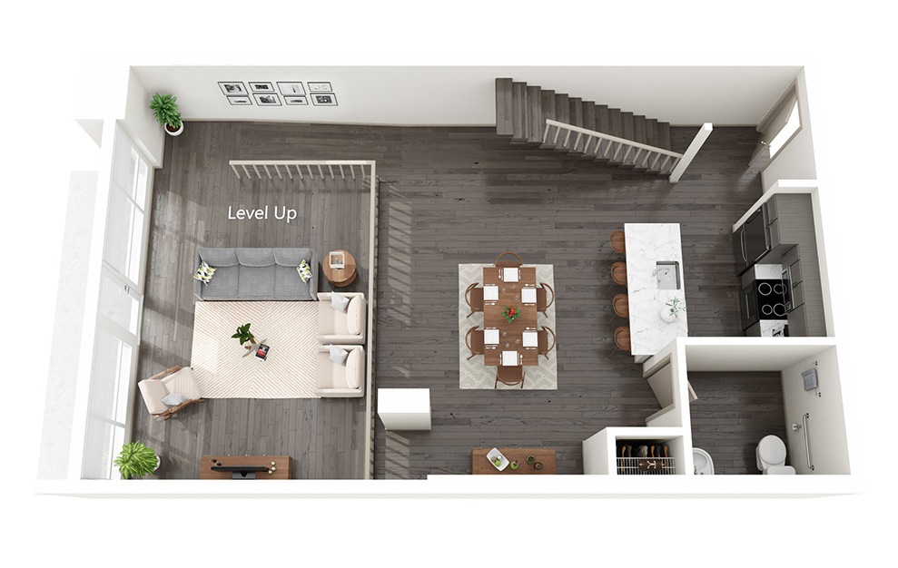 Live Work C - 1 bedroom floorplan layout with 1.5 bath and 996 square feet. (Floor 1)