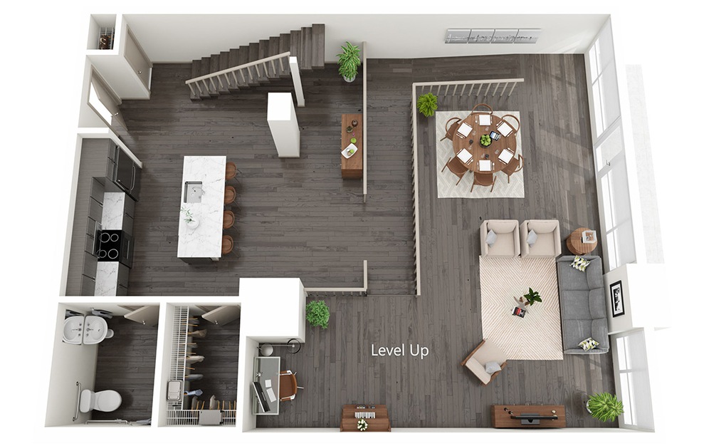 Live Work  D - 1 bedroom floorplan layout with 1.5 bath and 1270 square feet. (Floor 1)