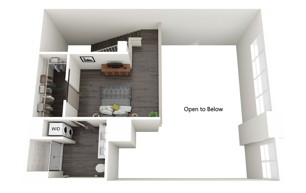 Live Work  D - 1 bedroom floorplan layout with 1.5 bath and 1270 square feet. (Floor 2)